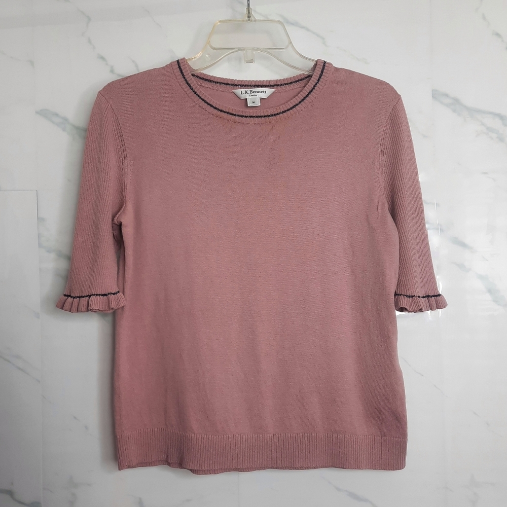 LK BENNETT Silk Blend Sweater Ruffle Half Sleeve Blush Pink London Knit Quiet M - Picture 2 of 6